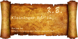 Kleininger Béla névjegykártya